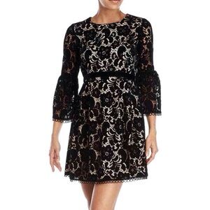 Eliza J Black Lace and Nude Dress Bell Sleeve Size 4